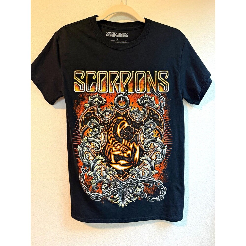 Scorpions Band Graphic Logo T-Shirt Black Size S Cotton Crew Neck Short Sleeve
